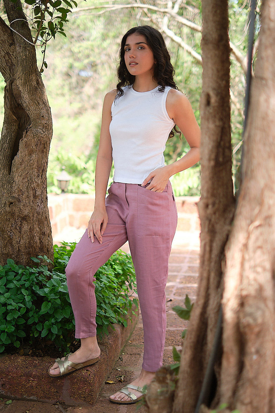 Buy Linen Easy Pants for Women Vintage Pink Online