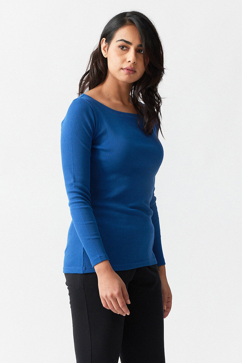 T Shirts For Women The Rib Boat Neck Women T Shirt Cobalt Blue 2482