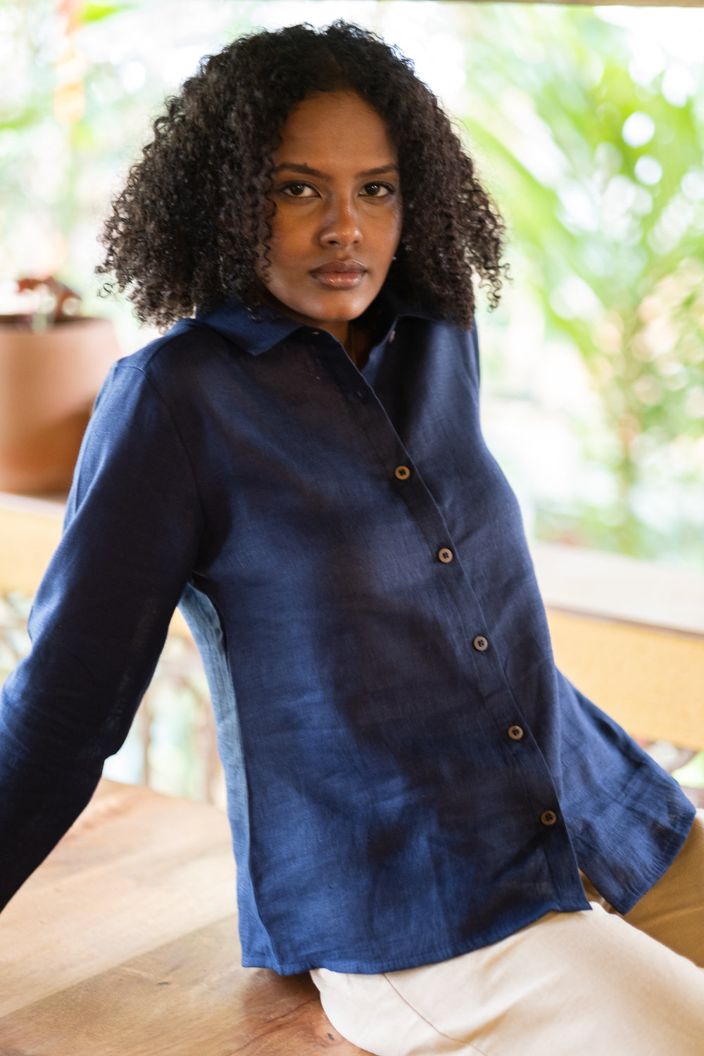 The Linen Day Shirt for Women Navy Blue