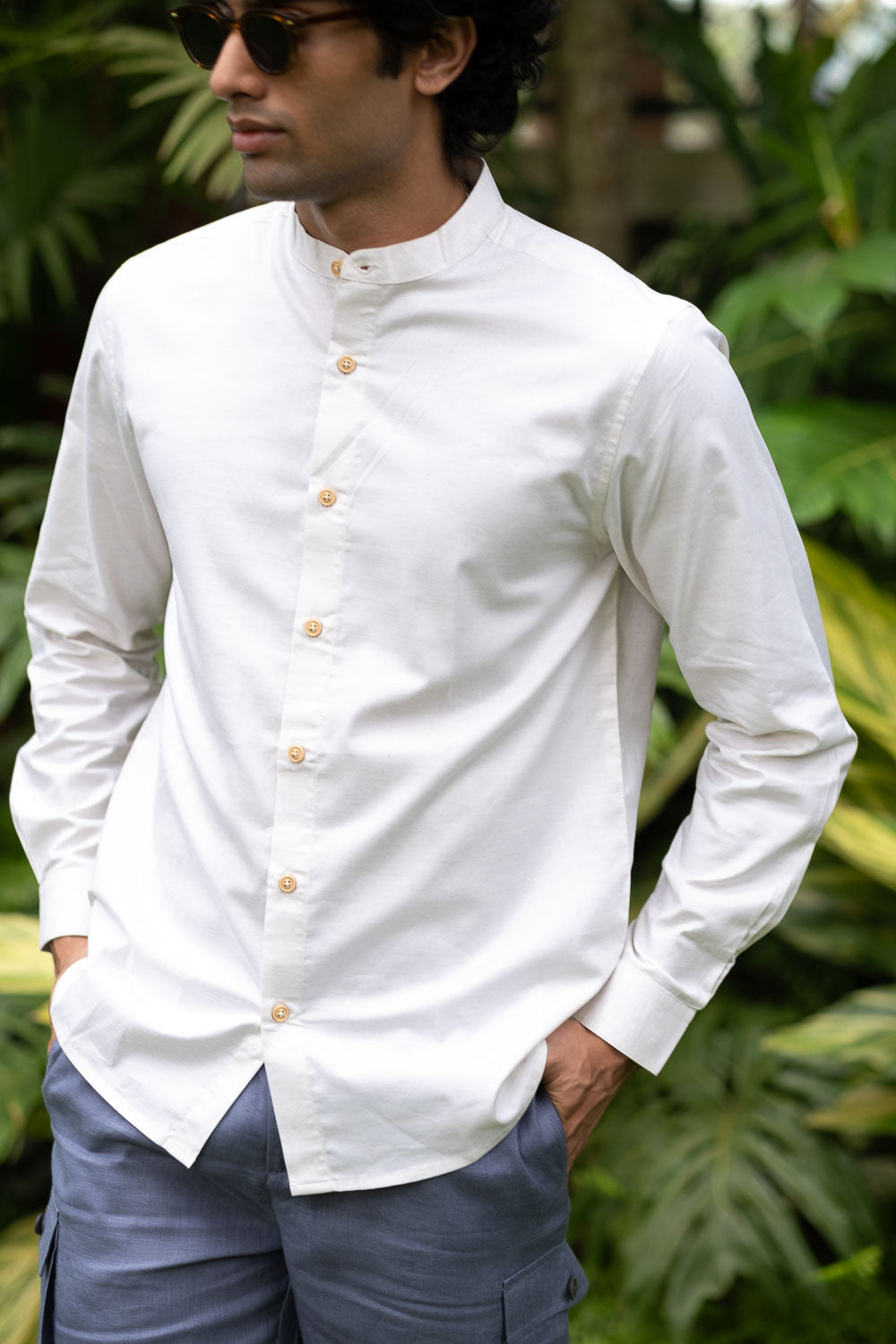 The Egyptian Cotton Bandhgala Shirt Cream Melange