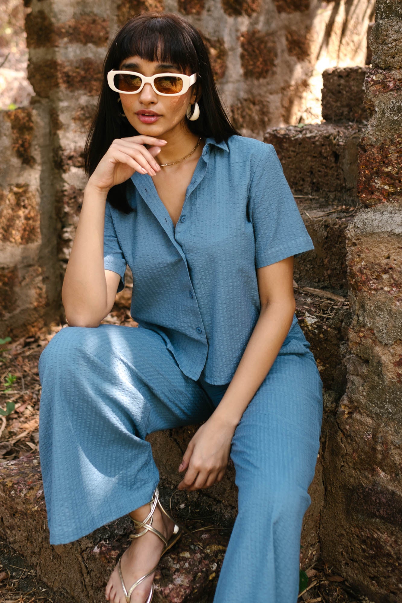 Seersucker Co-ord Set with Oversized Shirt and Oversized Pants | Creatures of Habit