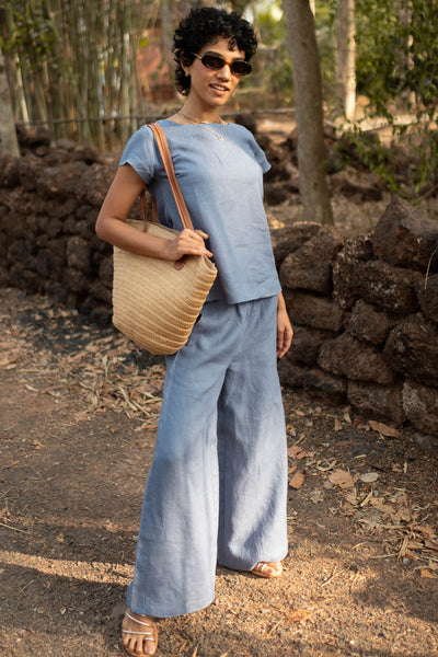 Linen Co-ord Set with Boat Neck Top and Oversized Pants | Creatures of Habit