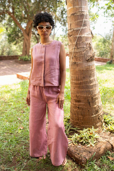 Linen Co-ord Set with Sleeveless Shirt and Oversized Pants | Creatures of Habit