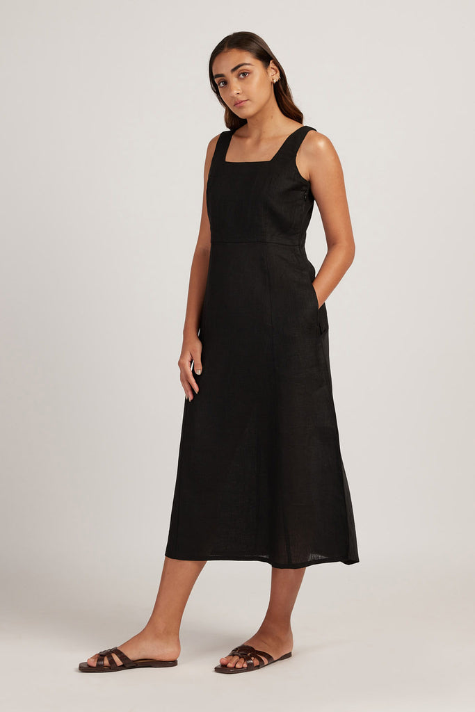 Adrienne Halter Neck Midi Dress - Black - MESHKI U.S